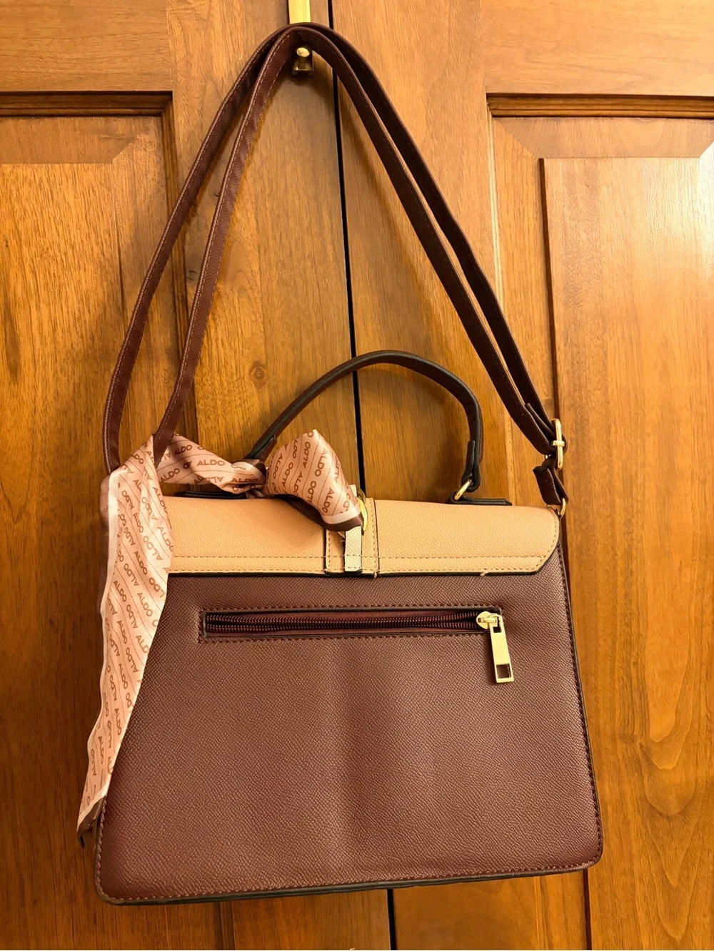 Structured Colorblock Leather Satchel - pink and burgundy